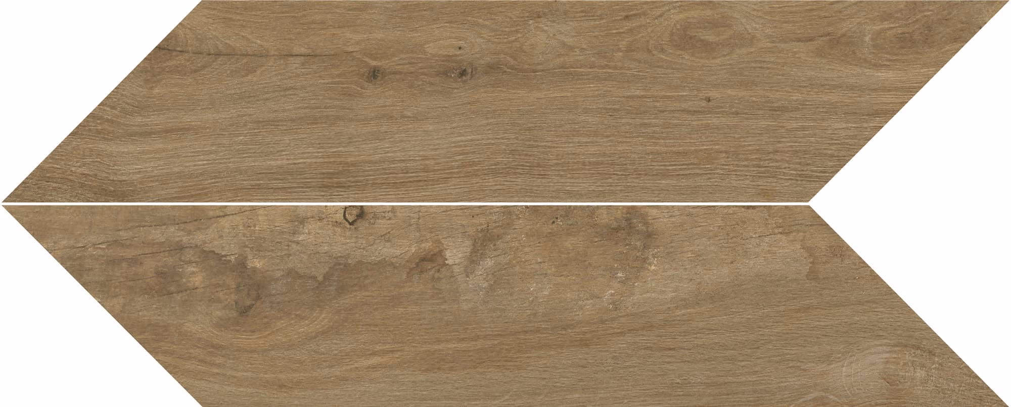 Two brown wood-textured tiles shaped like elongated chevrons pointing right.
