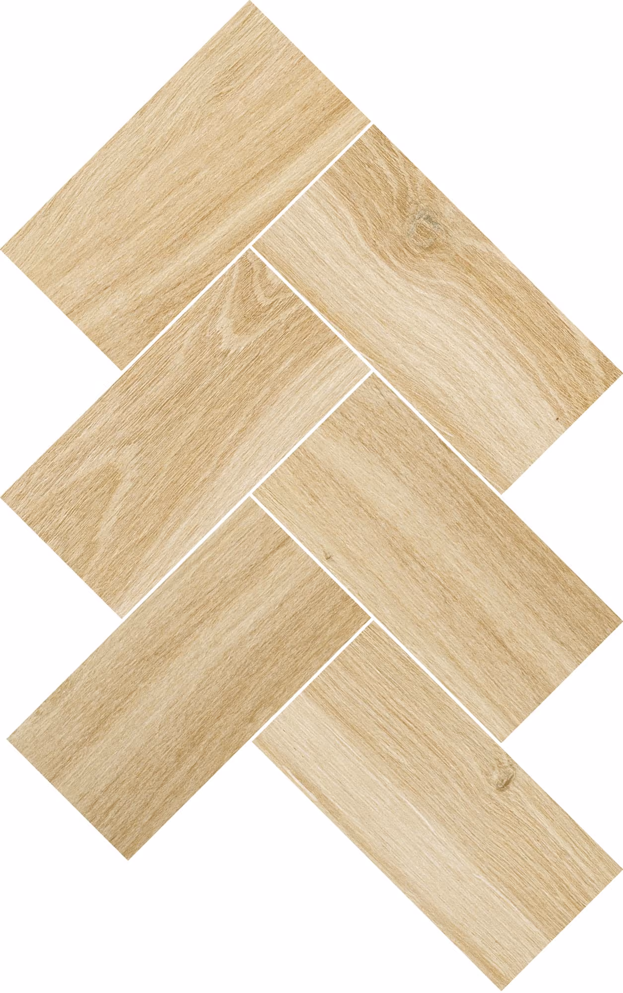 Light beige wood texture tiles arranged in a herringbone pattern on a white background.