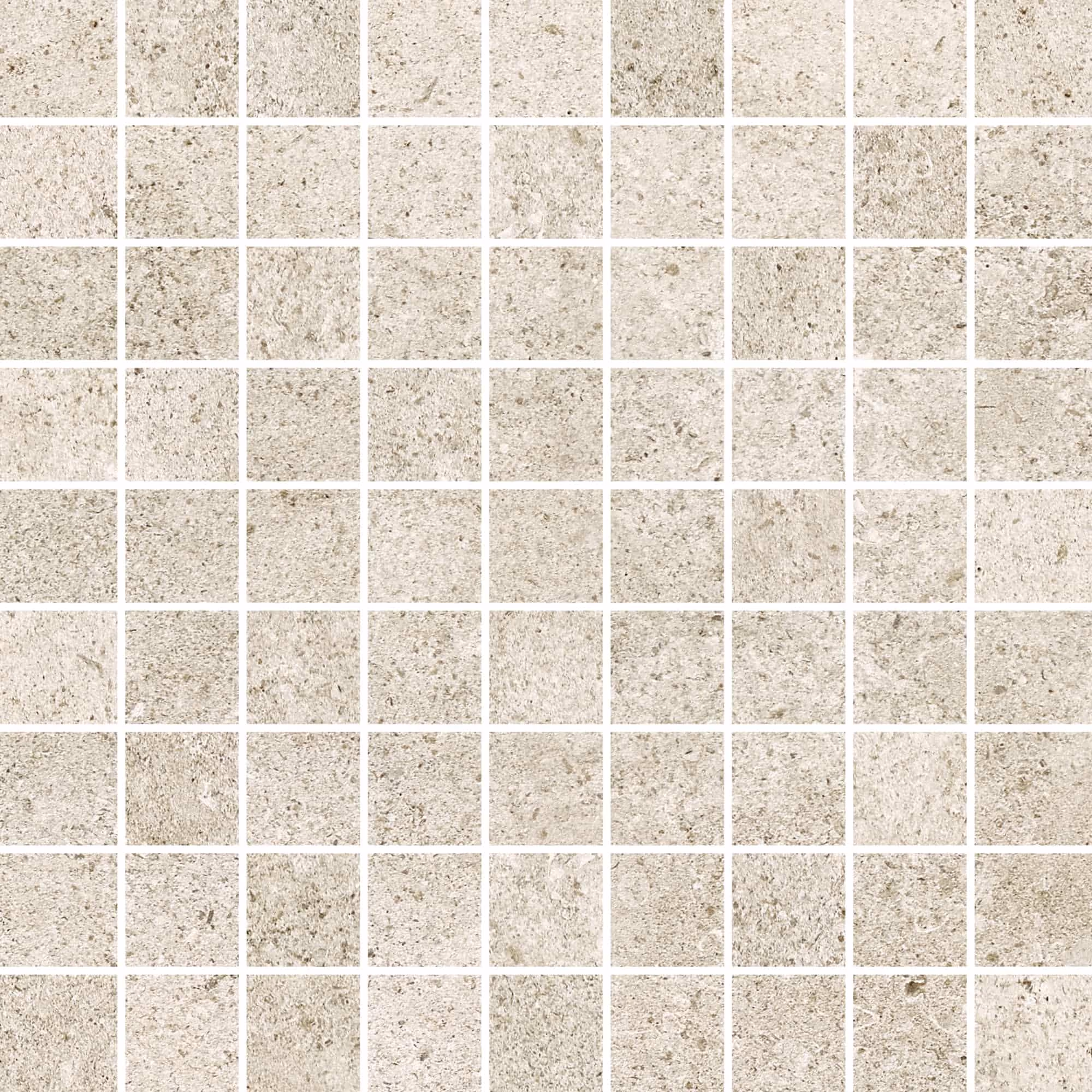 Grid of small square grey stone tiles with rough textured surfaces.