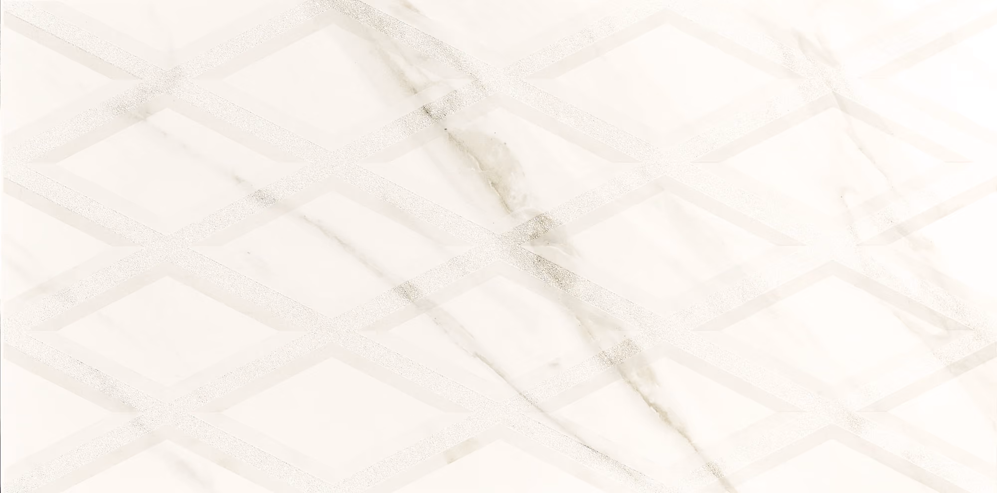 White marble surface with light gray veins and subtle geometric diamond pattern.