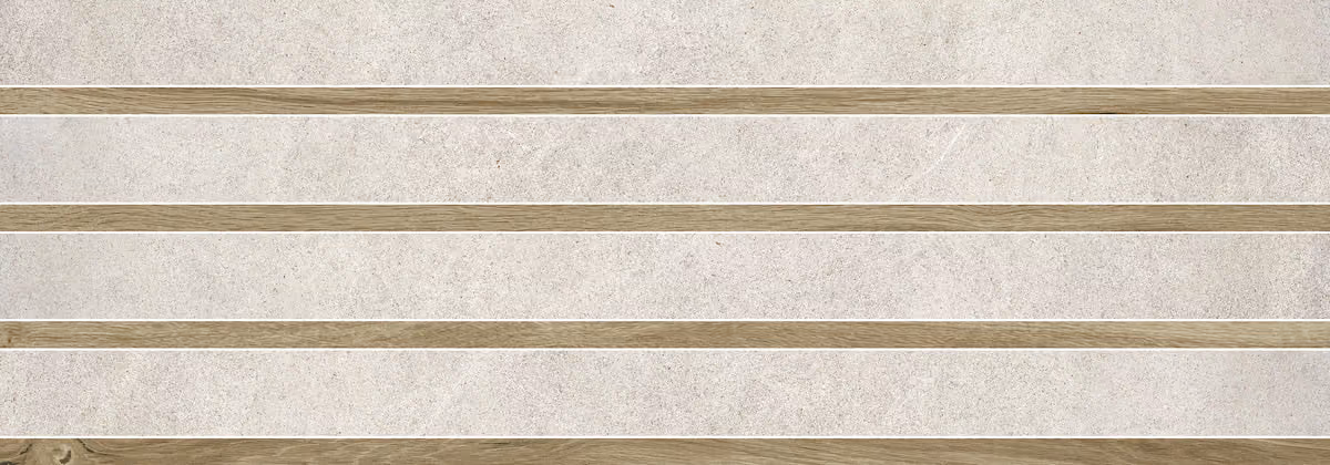 Horizontal stone slabs separated by thin wooden strips arranged in parallel lines.