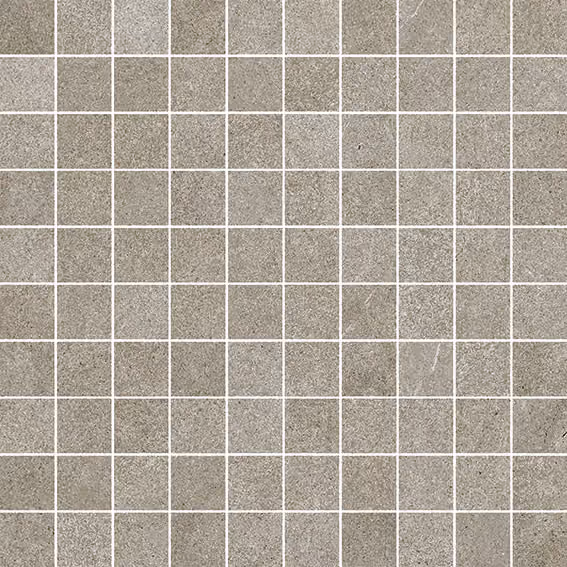 Grid of small square grey tiles with thin white grout lines in a uniform pattern.