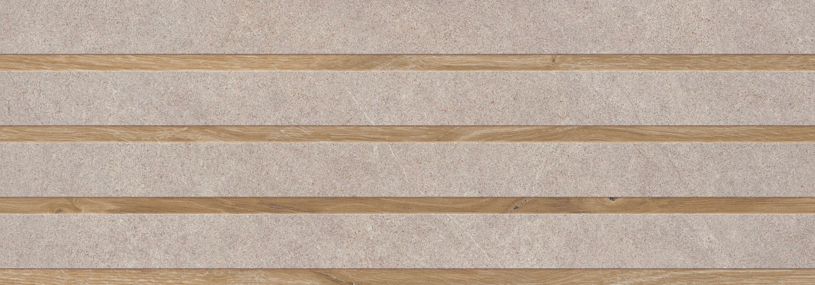 Floor tiles with alternating light gray stone and light wood grain horizontal stripes.