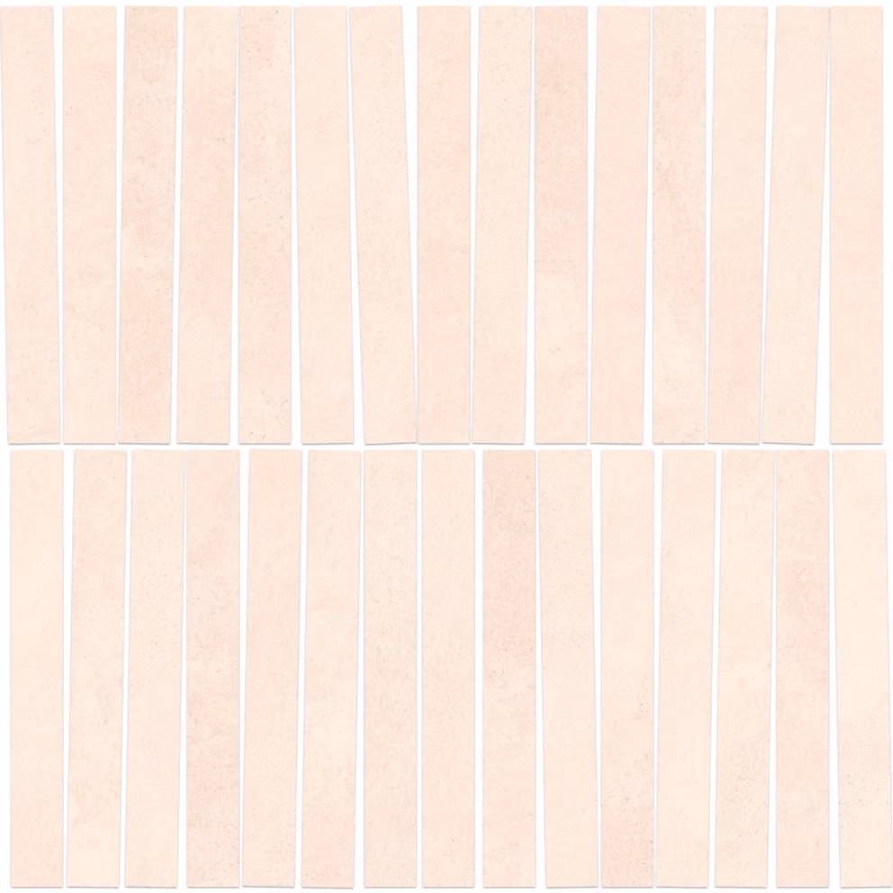 Arrangement of rectangular, pale pink mosaic tiles with subtle texture on white background.