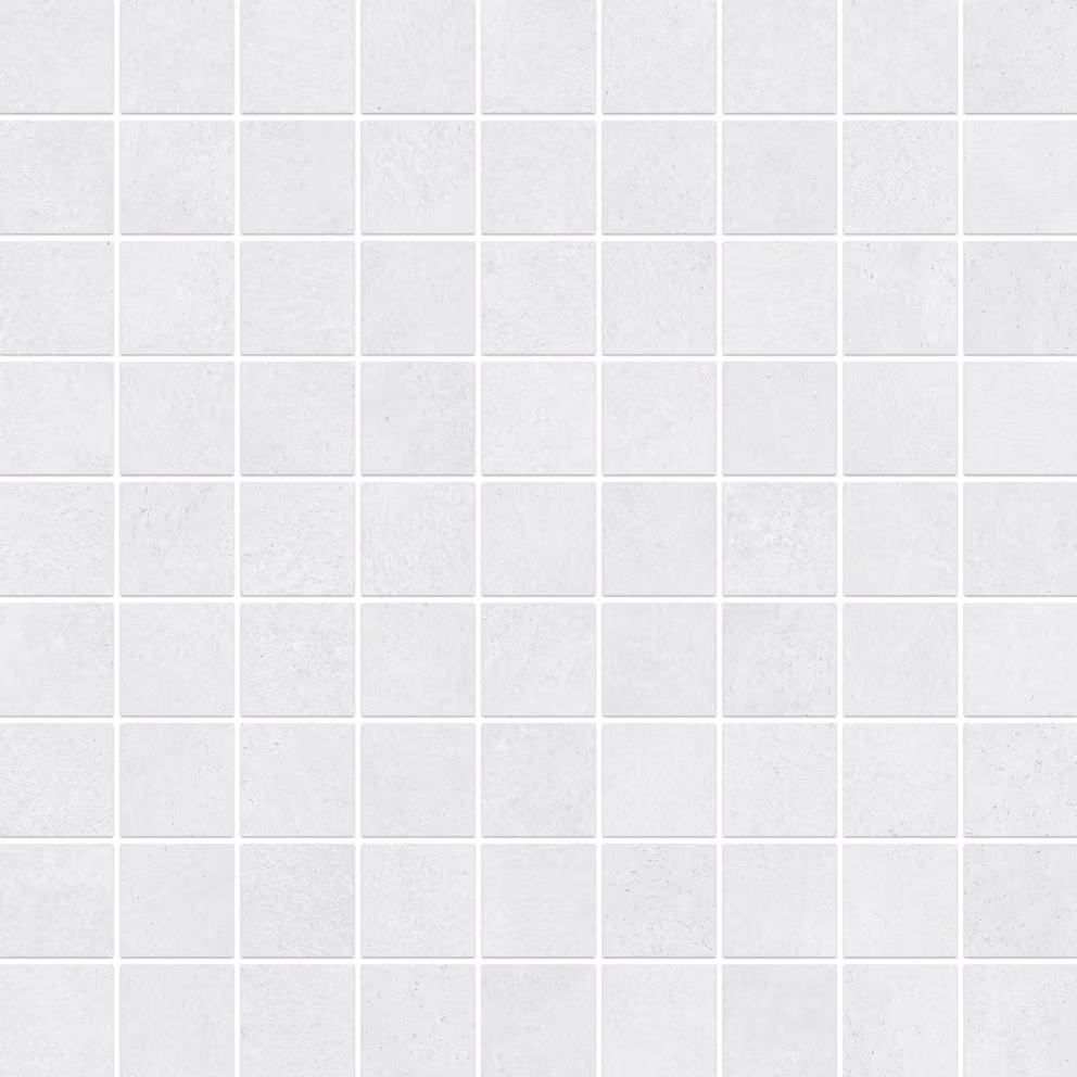 Grid of light gray square tiles with subtle texture and grout lines in between each tile.