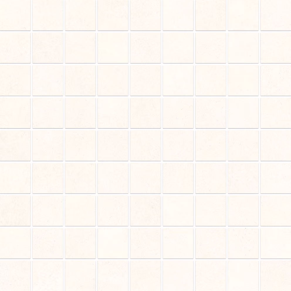 Grid of small, light beige square tiles with subtle texture and thin grout lines.