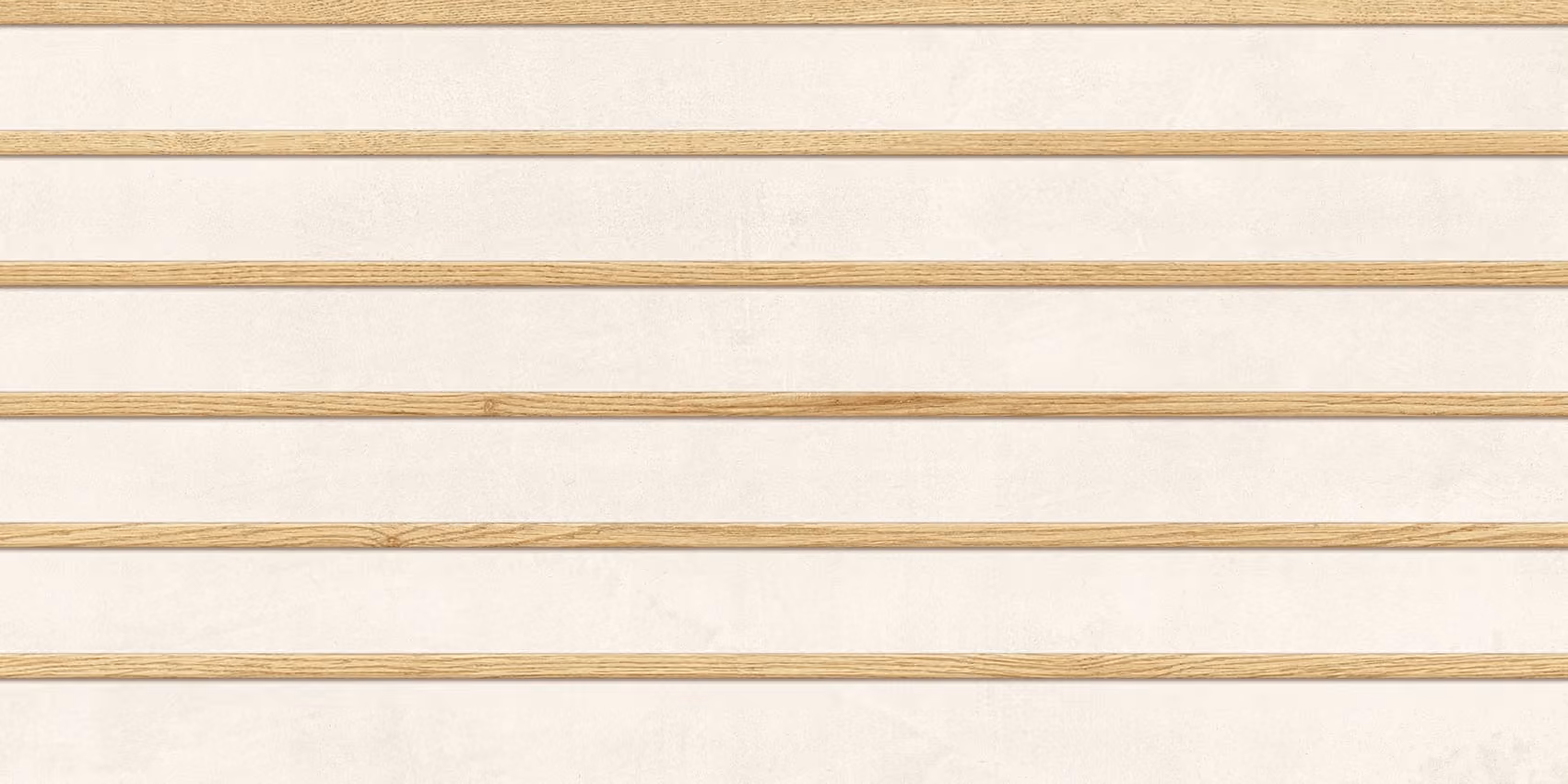 Horizontal wooden slats evenly spaced on a light beige wall.