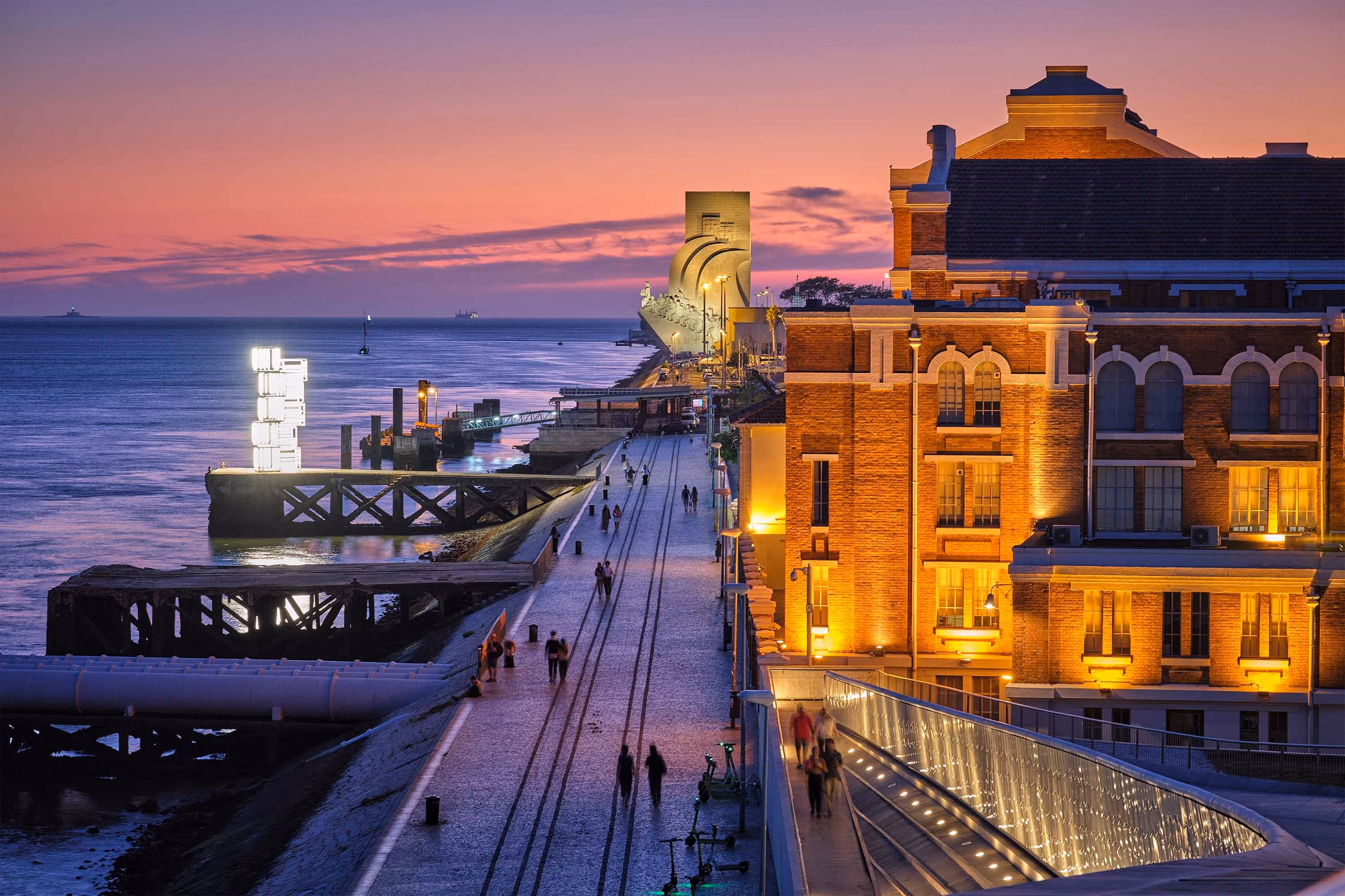 A Portuguese city boulevard at sunset