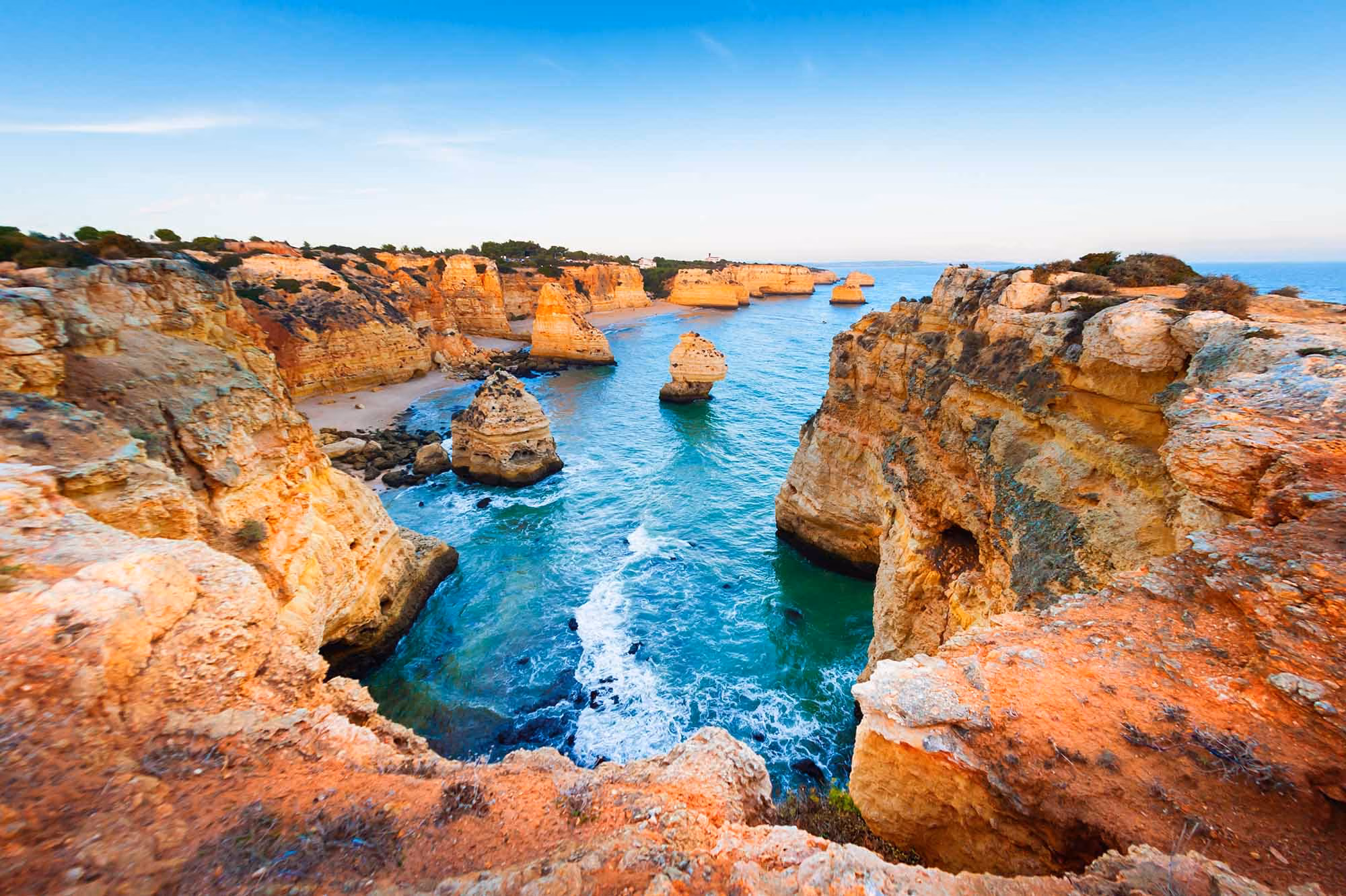 View from above of beach in the Algarve, Portugal