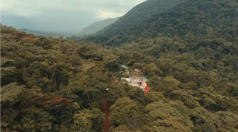 An image from the drone during a test flight over Bwindi Impenetrable Forest Headquarters.
