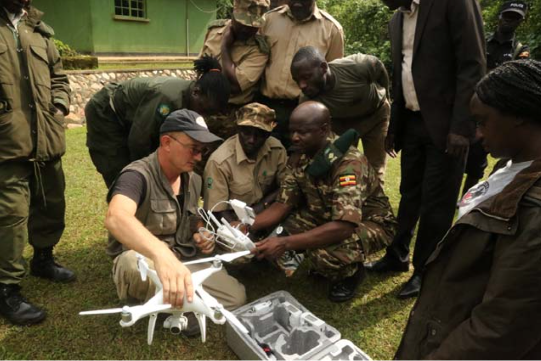 Robert Johnson of the RSF, shows park wardens and other UWA officials the benefits of drone monitoring for their park.
