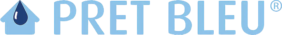 Logo Pret Bleu met een huisje en een blauwe waterdruppel