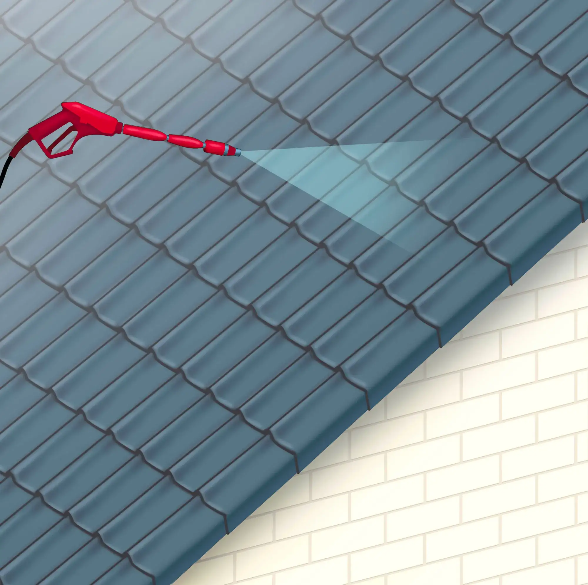 Illustratie van hogedrukreiniging van een dakpannendak, door Aqua Protect