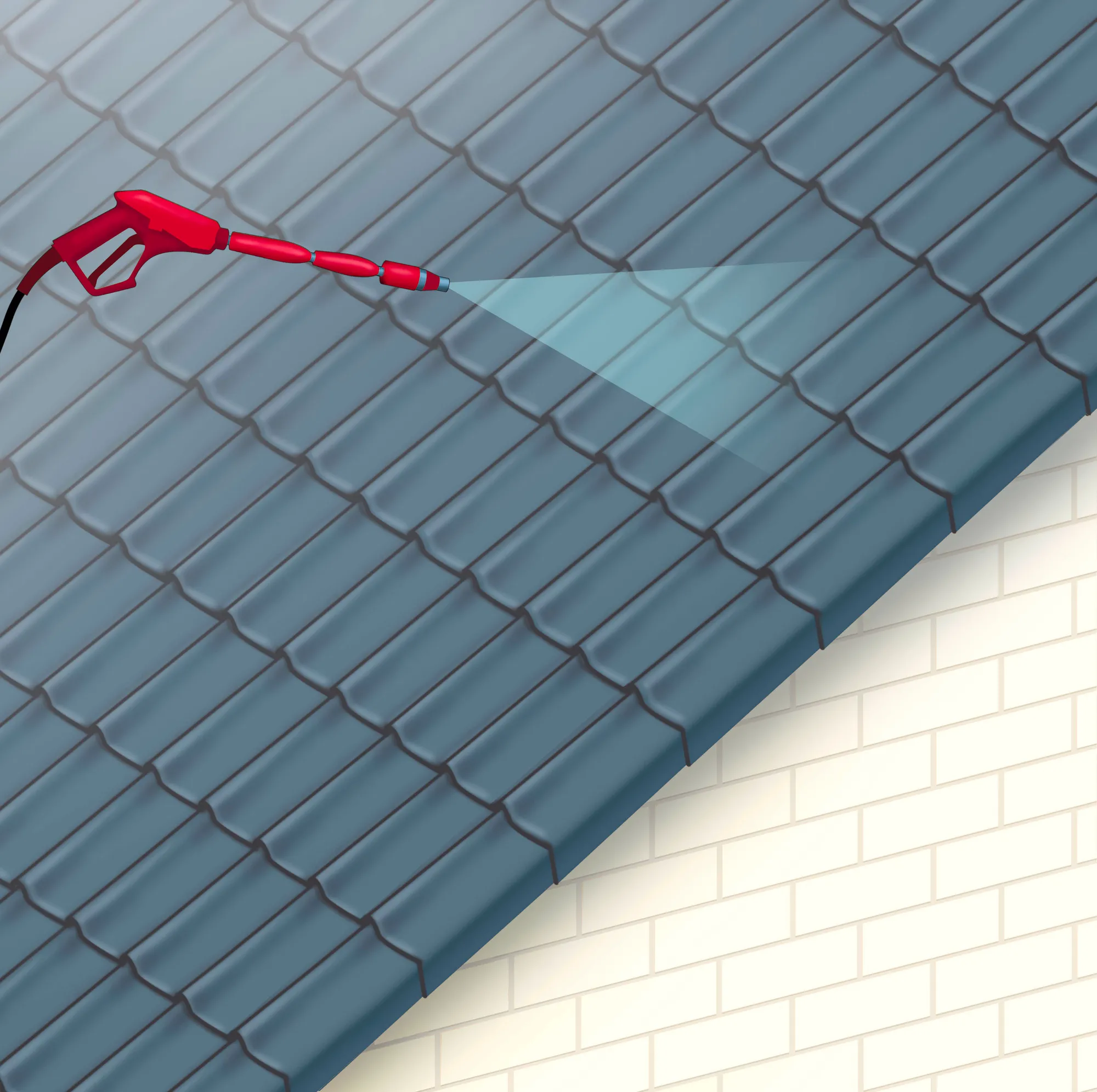 Illustratie van hogedrukreiniging van een dakpannendak, door Aqua Protect