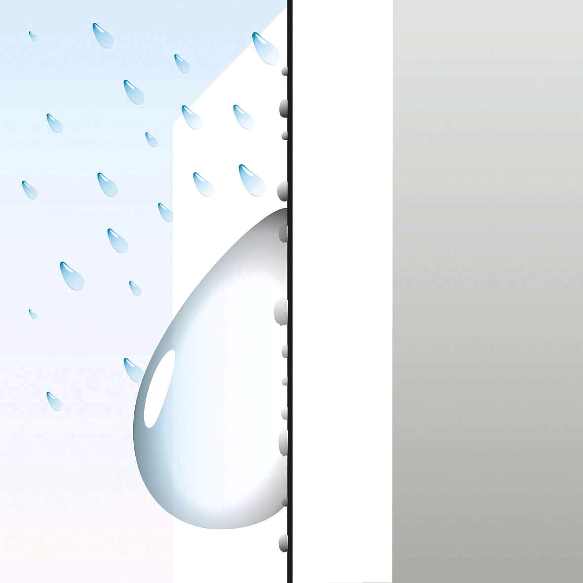 Illustratie van regendruppels op een gevelcoating waarbij water wordt afgestoten