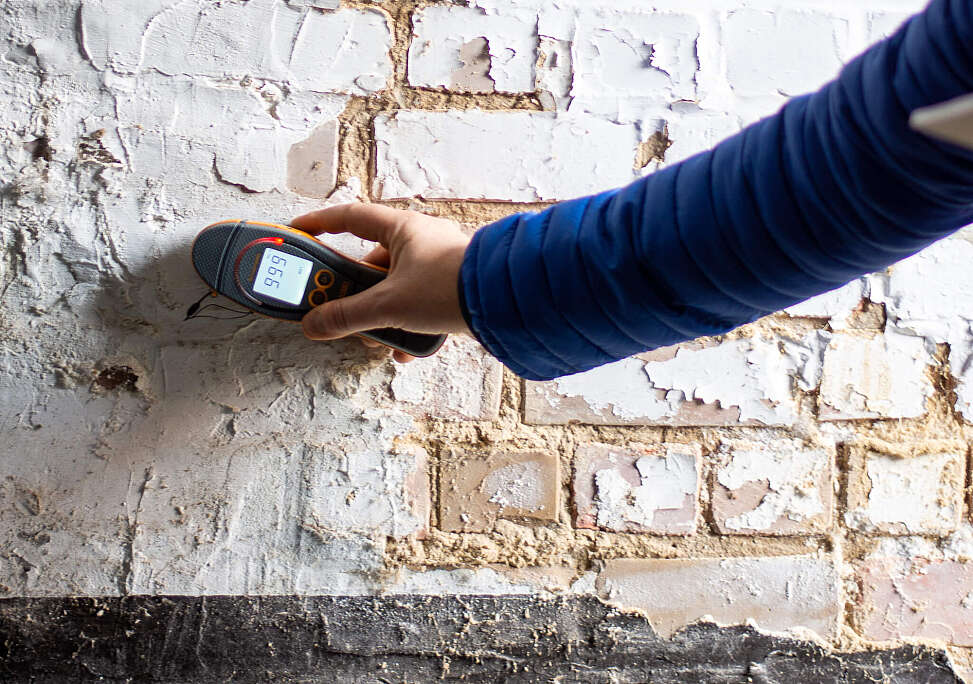 Vochtexpert detecteert opstijgend vocht in een muur in Antwerpen | Aqua Protect