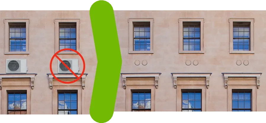 airco zonder buitenunit onzichtbaar langs buiten