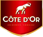 Logo Côte d'Or avec un éléphant blanc sur fond rouge.