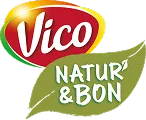 Logo Vico avec une feuille verte contenant le texte Natur' & Bon.