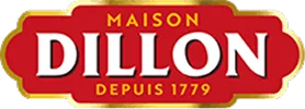 Logo Maison Dillon avec texte 'Depuis 1779' sur fond rouge et or.