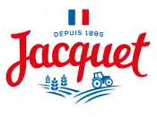 Logo Jacquet avec drapeau français, texte « Depuis 1885 » et illustration d'un tracteur dans un champ.