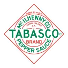Logo de la marque Tabasco avec texte vert et rouge en forme de diamant.