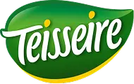 Logo Teisseire sur une feuille verte avec une bordure jaune.