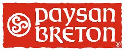 Logo de la marque Paysan Breton sur fond rouge.