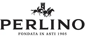 Logo de la marque Perlino avec deux cavaliers et une tour au-dessus du nom, fondée à Asti en 1905.