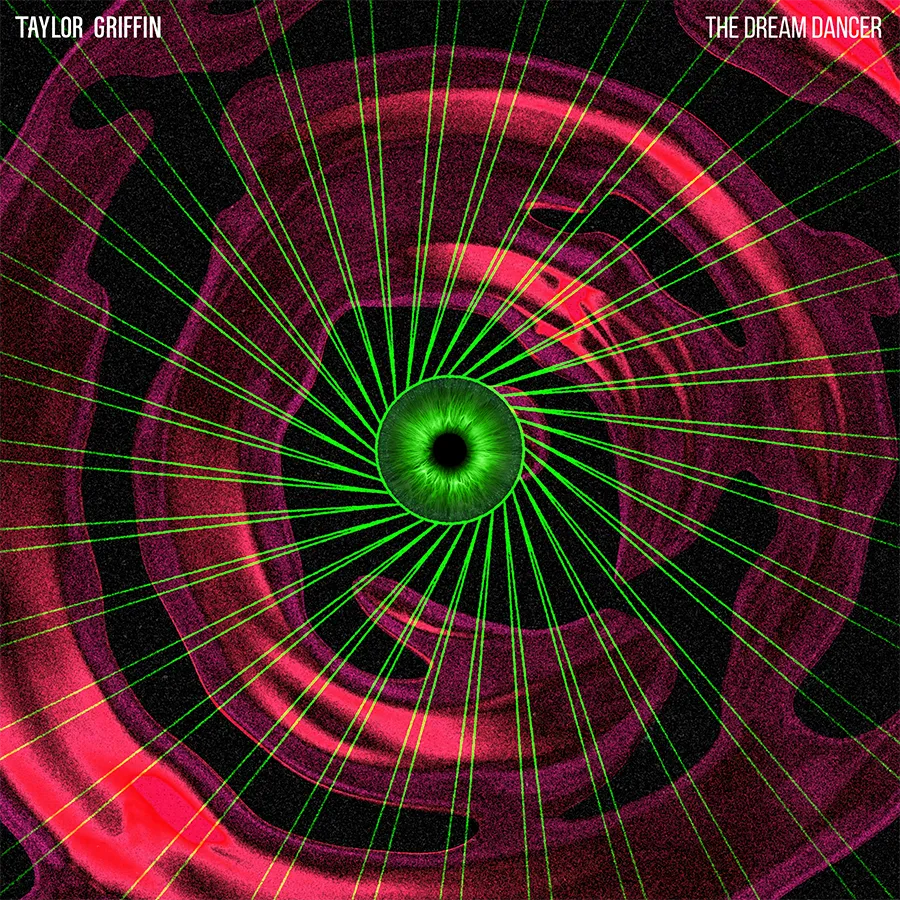 Abstract colorful image of a person with green paint or powder exploding over their head on a dark blue background, with the text 'Taylor Griffin In Green EP' curved in white letters.