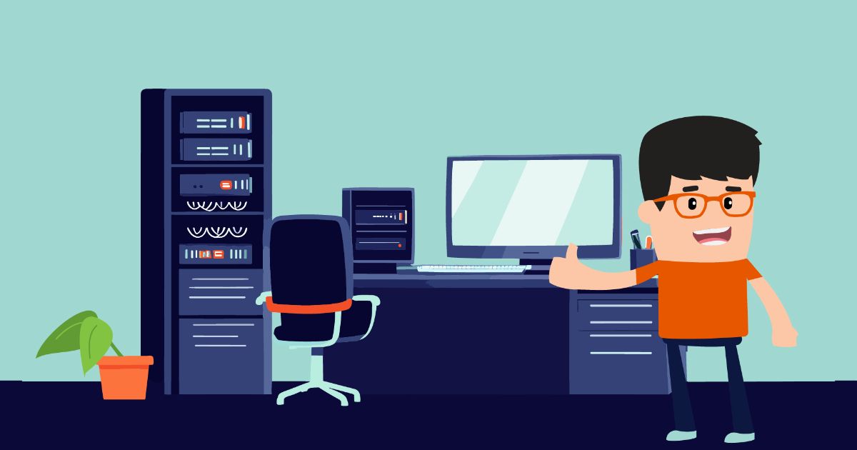 Man giving thumbs up by computer