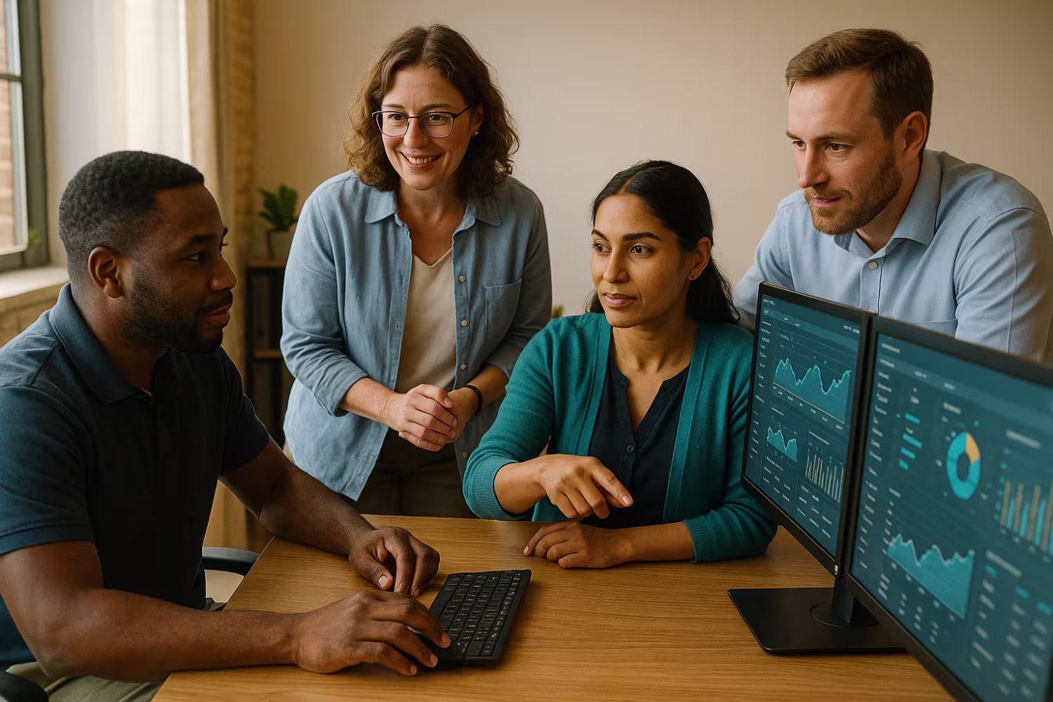 Diverse MSP provider team discussing data