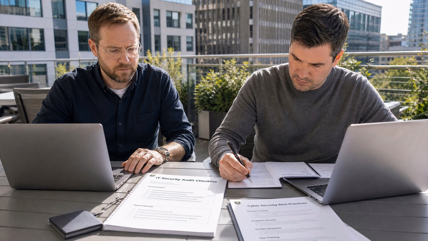 OUTDOOR TERRACE An IT professional  one or two people working at a table on a