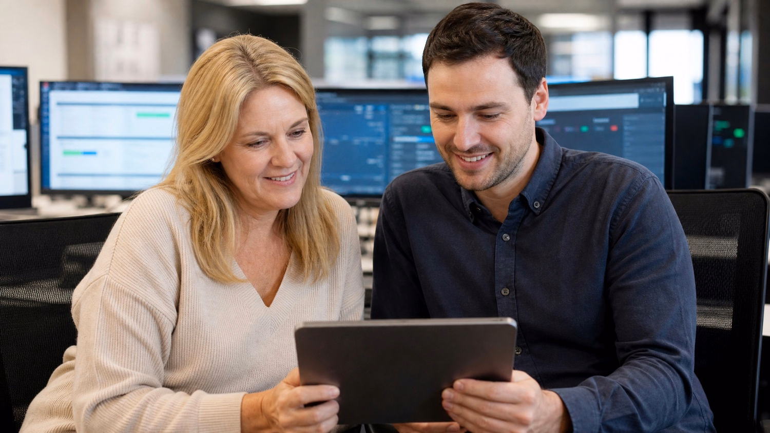 Couple reviewing phishing email simulation on tablet 57 chars