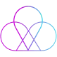 Icon of three interconnected cloud outlines in magenta, purple, and cyan colors.