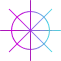 Colored line art icon featuring concentric circles with intersecting rays inside, resembling a stylized compass or target.
