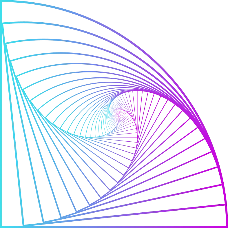Abstract geometric spiral pattern with lines transitioning from blue to purple on a black background.