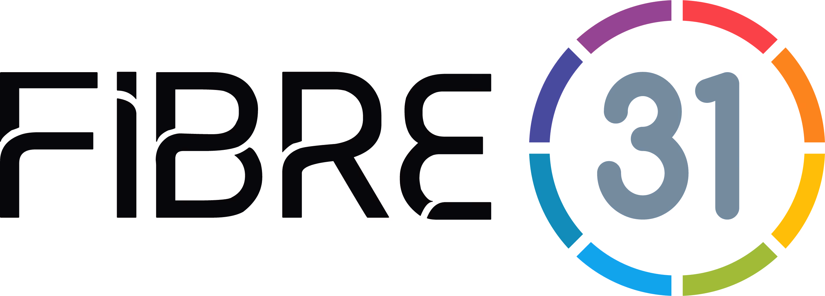 Logo with the word FIBRE and the number 31 inside a segmented colorful circle.