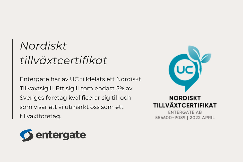 Illustration for the article Entergate has received the Nordic Growth Certificate from UC.