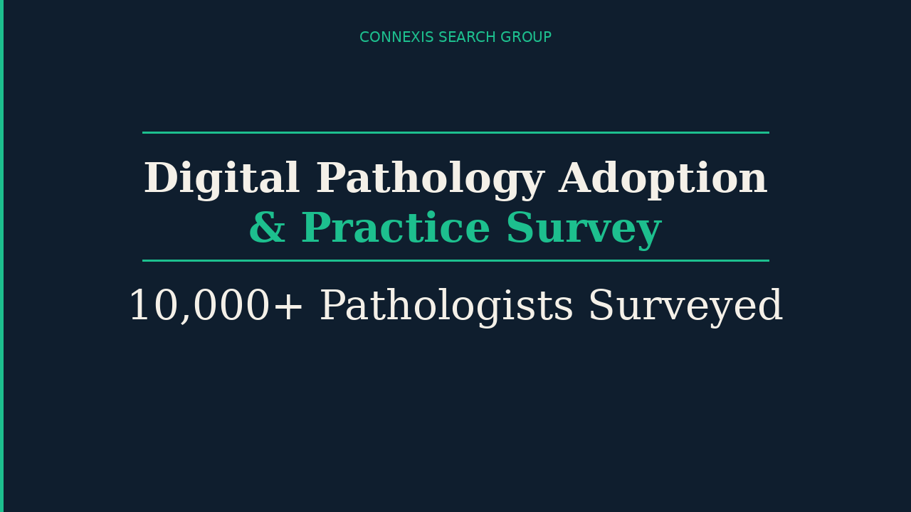 Title slide of Digital Pathology Adoption & Practice Survey with microscope and blurred tissue sample background.