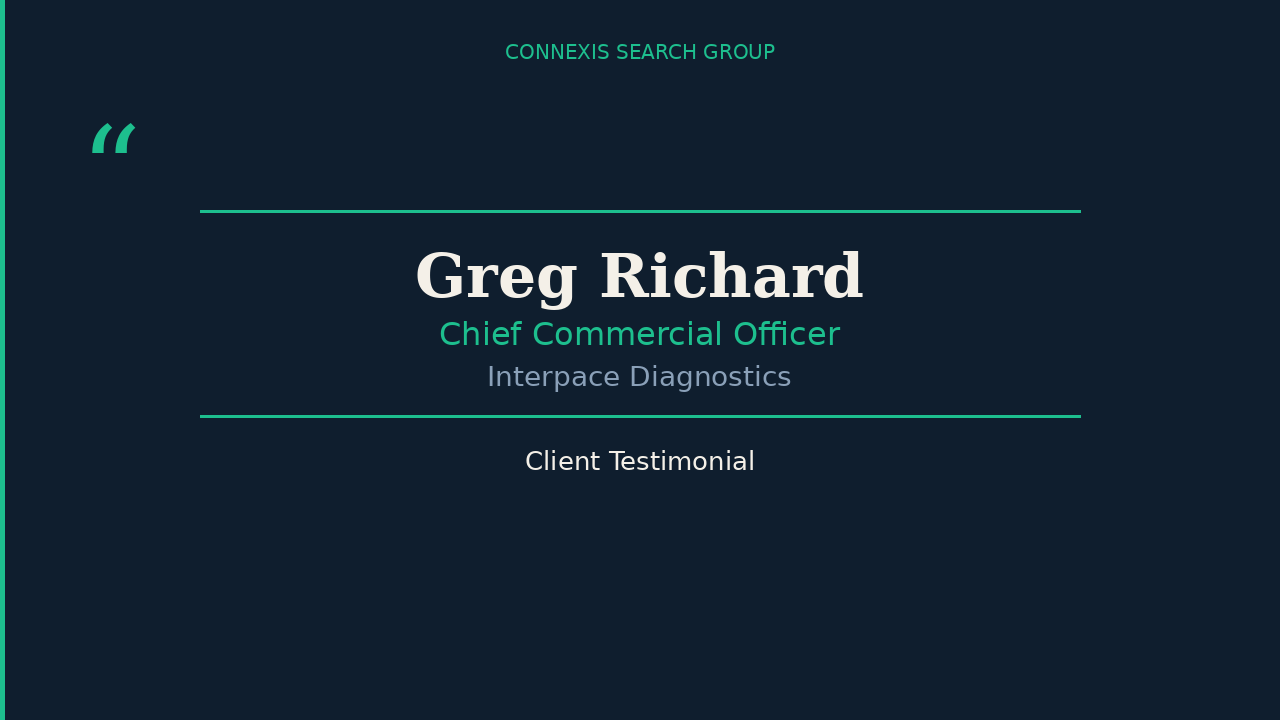 Portrait of Greg Richard, Chief Commercial Officer at Interpace Diagnostics, smiling and wearing a dark blazer and light blue shirt.