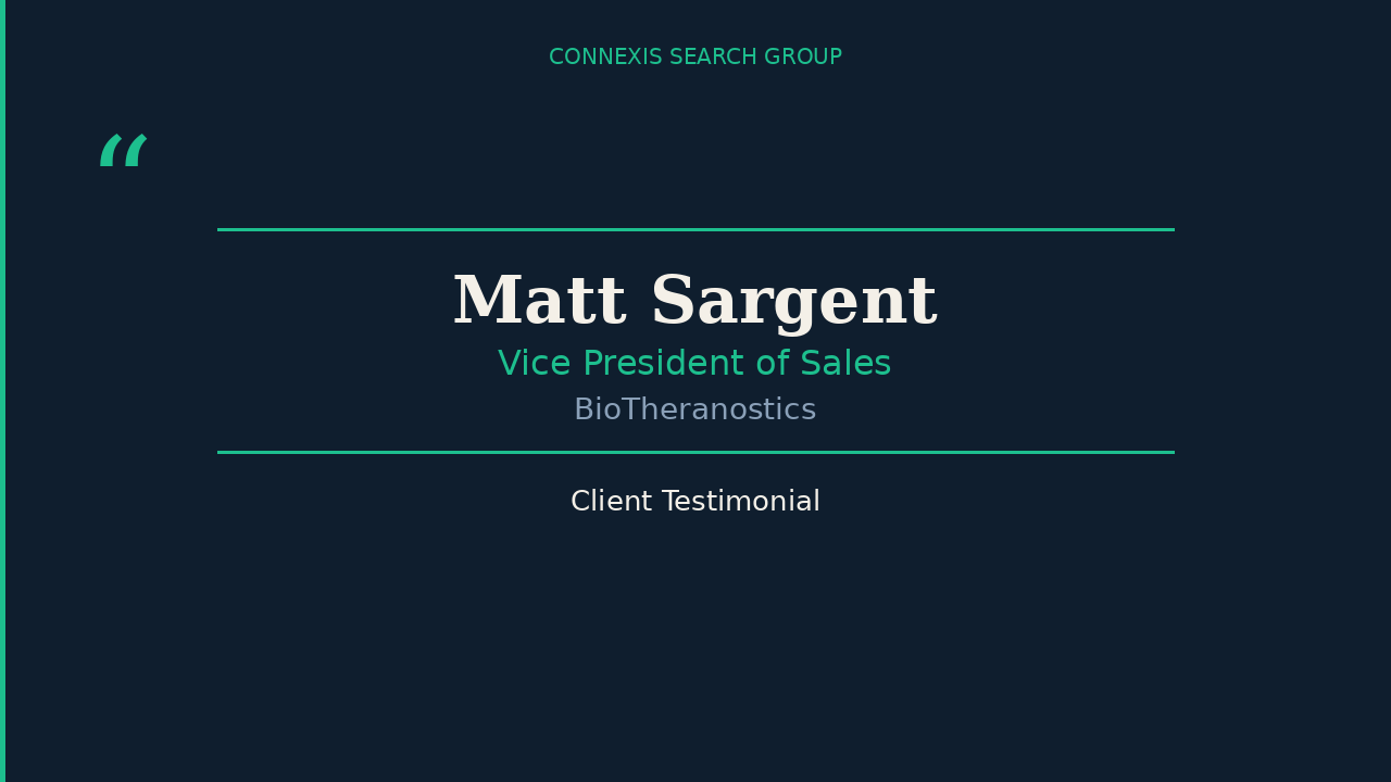 Portrait of Matt Sargent, Vice President of Sales, with the Biotheranostics logo above his name.
