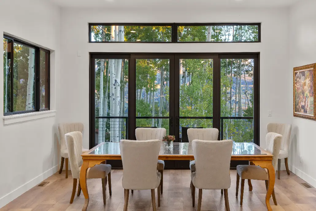 Dining room in a custom prefab in Colorado by SmartPads
