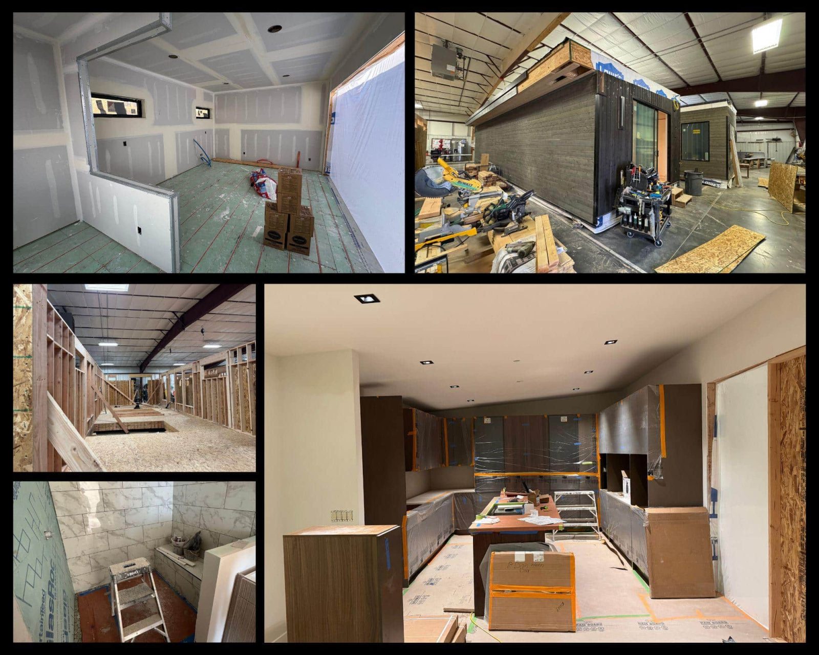 A collage showing how SmartPads uses technology in modular home building - nightly photos for homeowner
