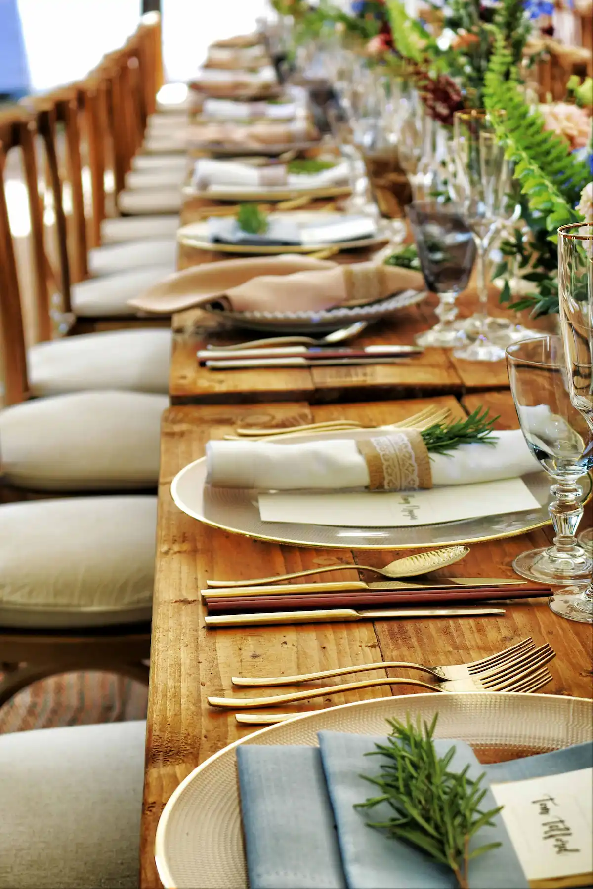 long set table for outdoor dinner