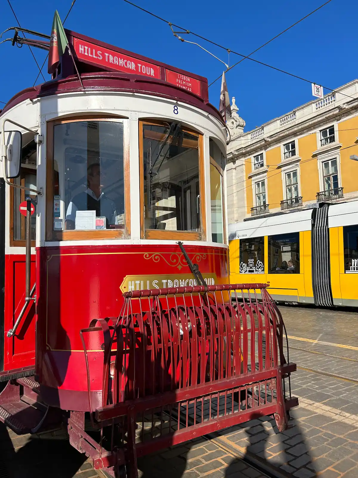 red street car in portugal