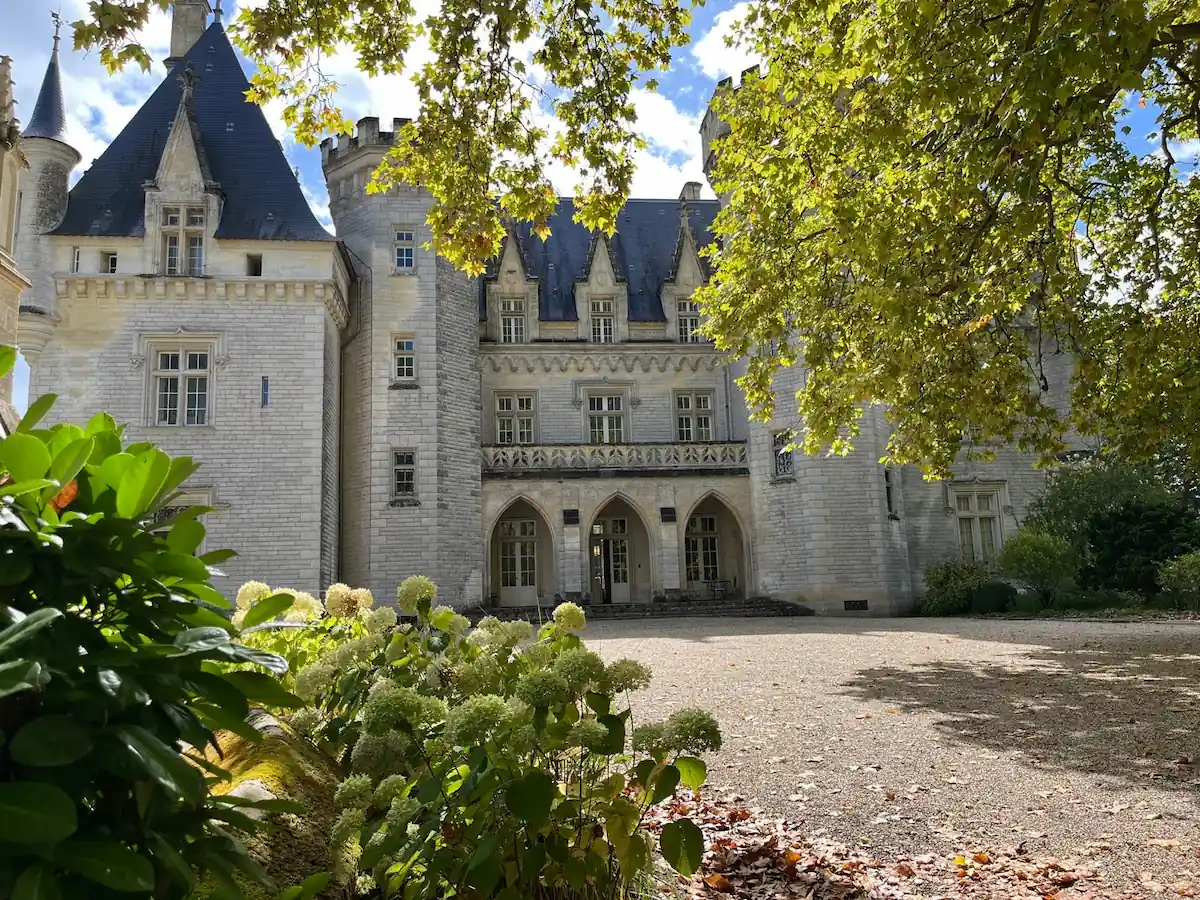 french castle from front entry gravel road