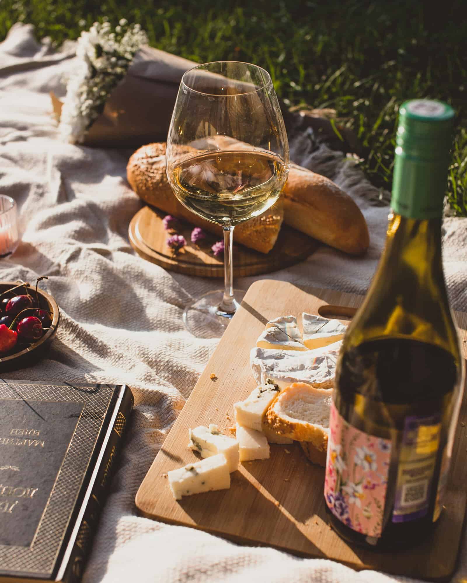 wine and charcuterie board on outdoor patio