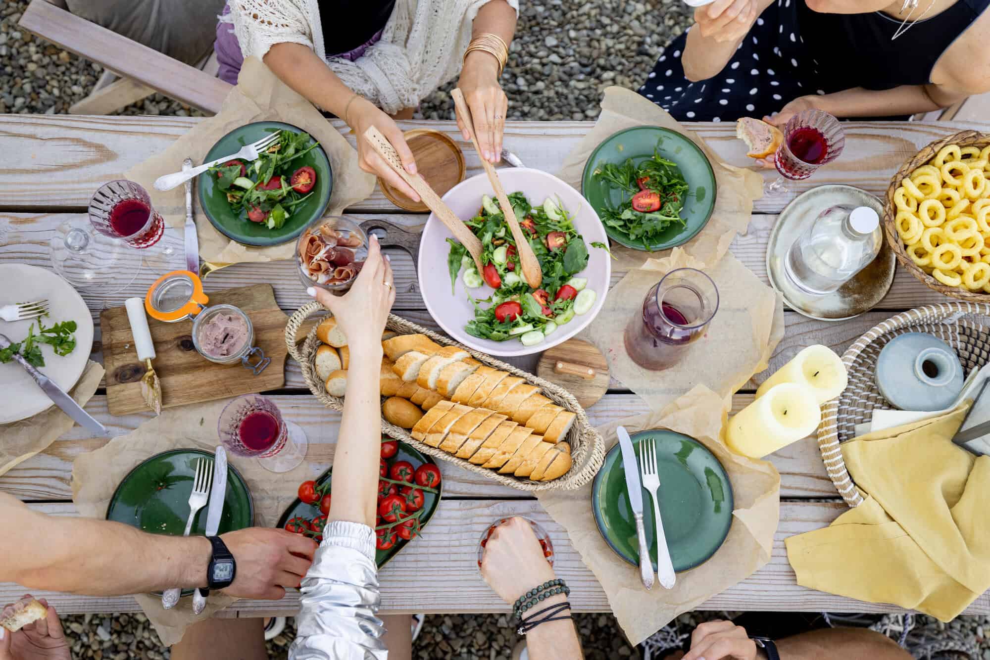 aerial view from travellers enjoying lunch