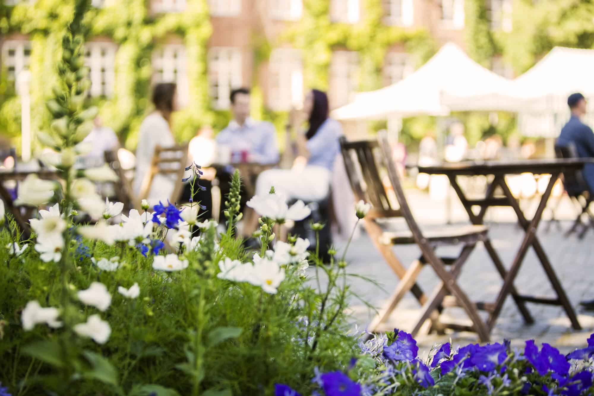 fresh flowers at outdoor cafe